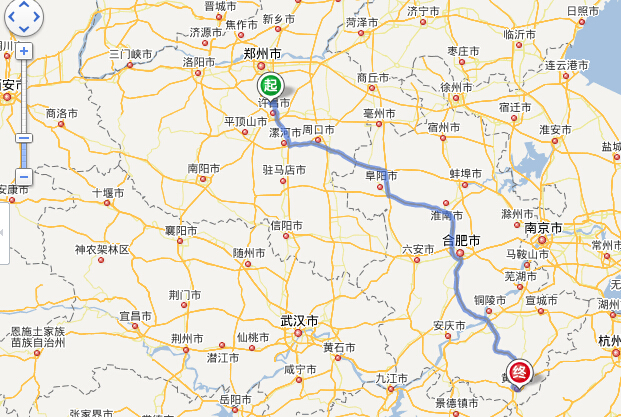 长葛到黄山自驾车路线图